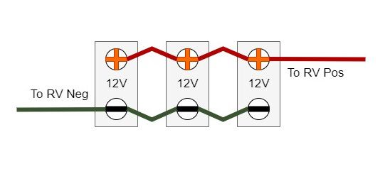 Diagram of 3, 12-volt batteries wired in parallel.